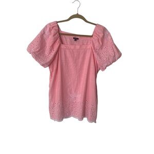 Talbots Pink Eyelet Blouse with ballon sleeve
